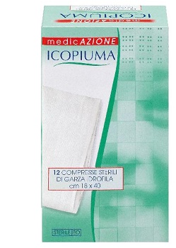 Icopiuma garza compressa idrofila in cotone piegata sterile senza filo di bario titolo 12/8 misura 18x40 cm in busta singola 12 pezzi
