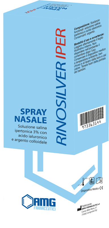 Rinosilver soluzione salina ipertonica 3% con acido ialuronico e argento colloidale spray nasale 20 ml