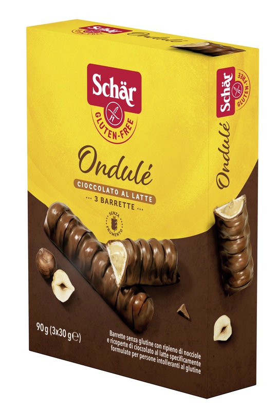 Schar ondule - barrette con ripieno di nocciole ricoperte di cioccolato al latte 3 porzioni da 30 g