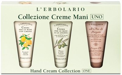 Creme mani uno collezione con crema mani limone 30 ml + crema mani e unghie olio d - oliva 30 ml + all - olio di argan crema mani 30 ml