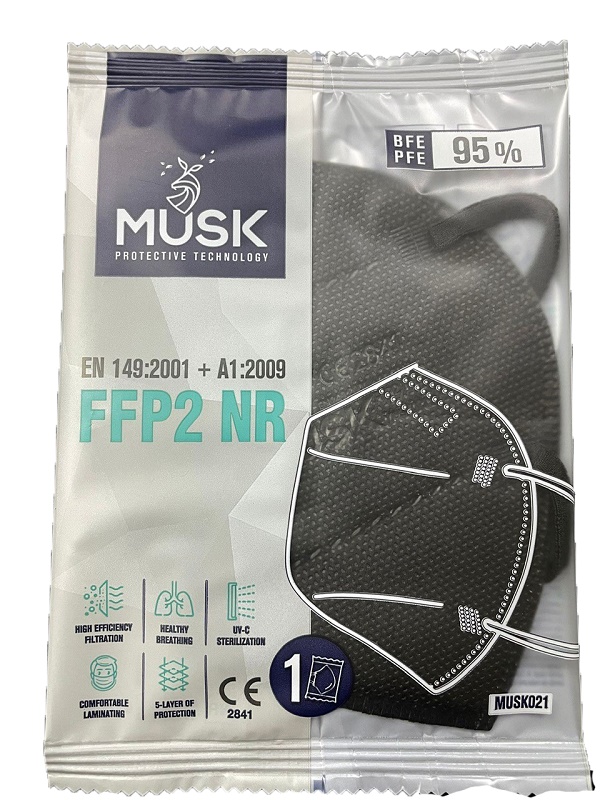 Musk mascherina ffp2 musk021 black 10 pezzi