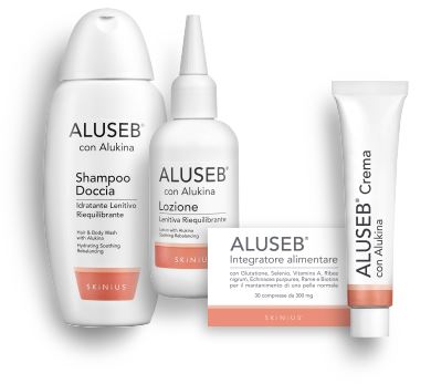 Aluseb protocollo box limited edition 1 aluseb crema 30 ml + 1 aluseb shampoo doccia 125 ml + 1 aluseb lozione 75 ml + 1 aluseb 30 compresse omaggio