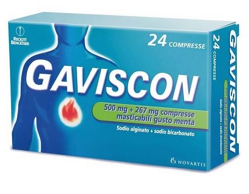 Gaviscon 500 mg + 267 mg compresse masticabili gusto menta - 24 compresse in blister