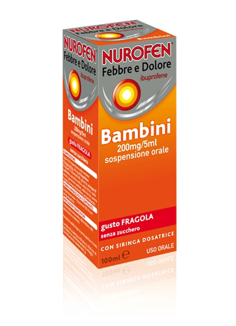 Nurofen febbre e dolore 200 mg/5 ml sospensione orale gusto fragola senza zucchero flacone da 100 ml con siringa dosatrice