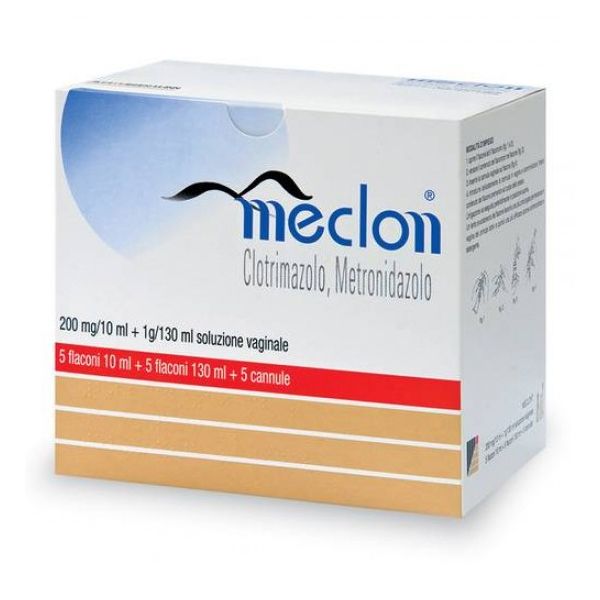 Meclon 200 mg/10 ml + 1 g/130 ml soluzione vaginale - 5 flaconi 10 ml + 5 flaconi 130 ml + 5 cannule