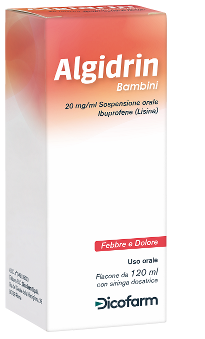 Algidrin 20 mg/ml sospensione orale bambini 1 flacone in pet da 120 ml con siringa per somministrazione orale da 5 ml