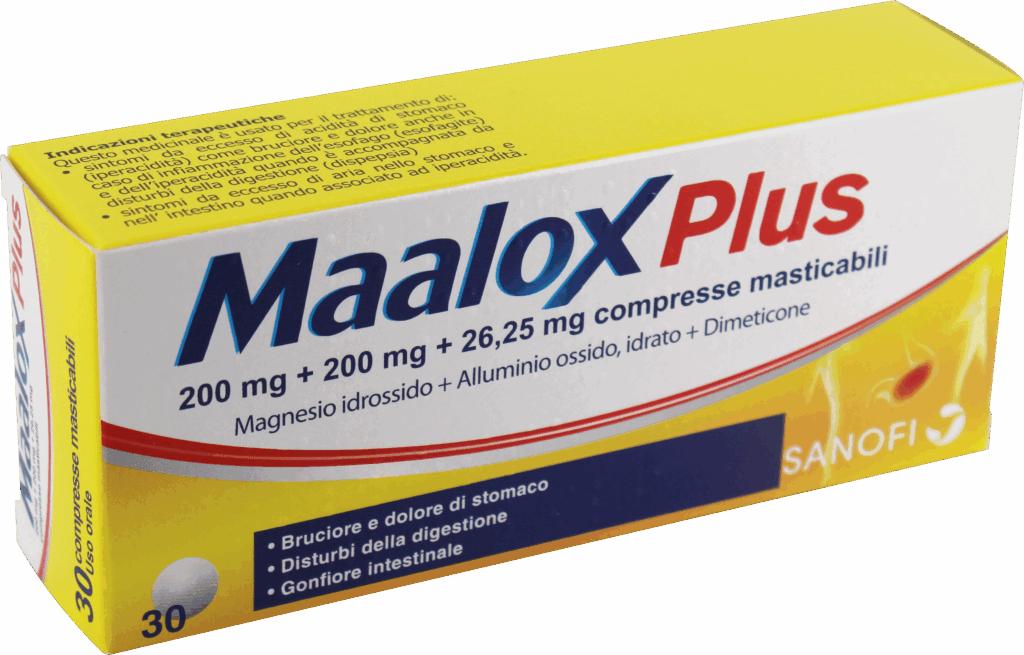 Maalox 200 mg + 200 mg + 25 mg compresse masticabili 30 compresse