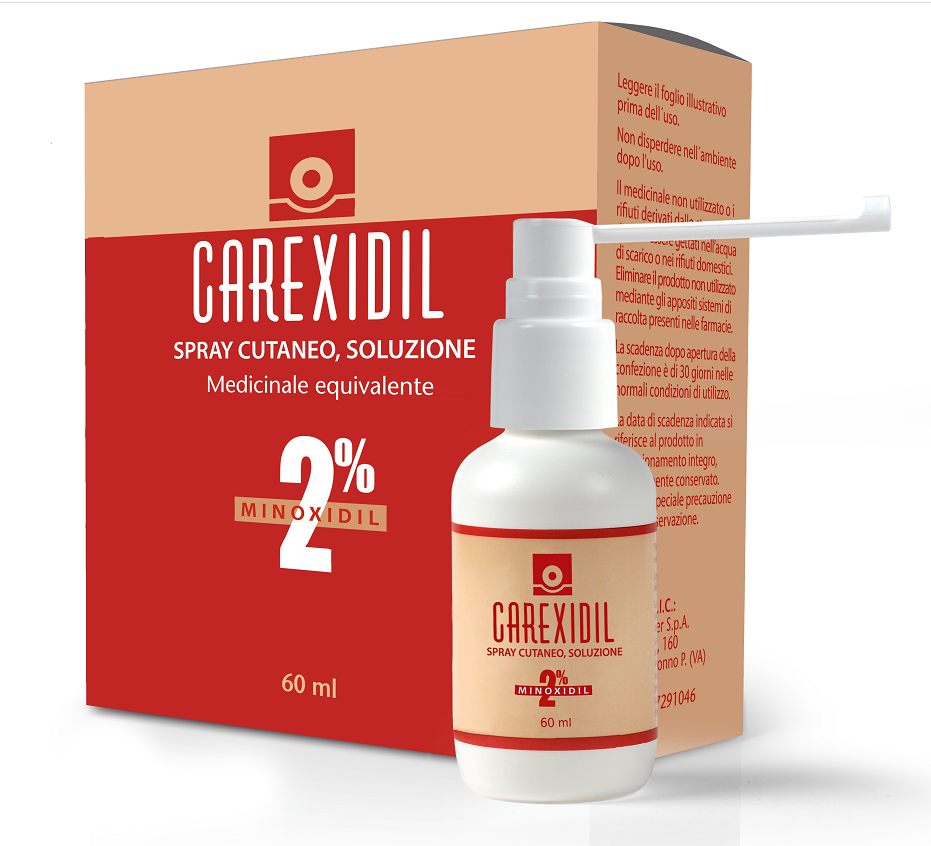 Carexidil 2% spray cutaneo soluzione, 1 flacone in hdpe da 60 ml dotato di pompa dosatrice