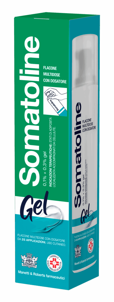 Somatoline 0,1% + 0,3% gel 1 flacone in pp da 250 ml/25 erogazioni con sacchetto e dosatore
