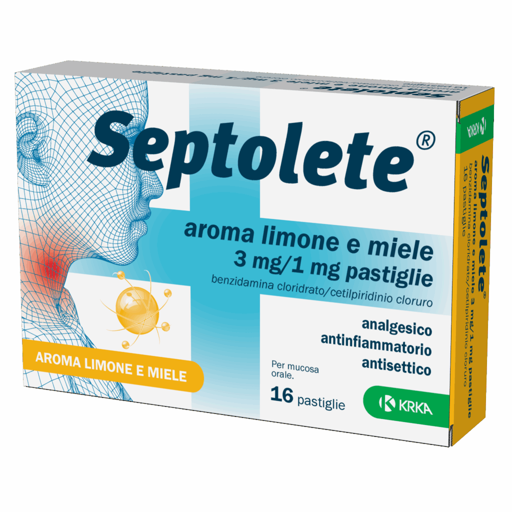 Septolete aroma limone e miele 3 mg/1 mg pastiglie 16 pastiglie in blister pvc/pe/pvdc/al