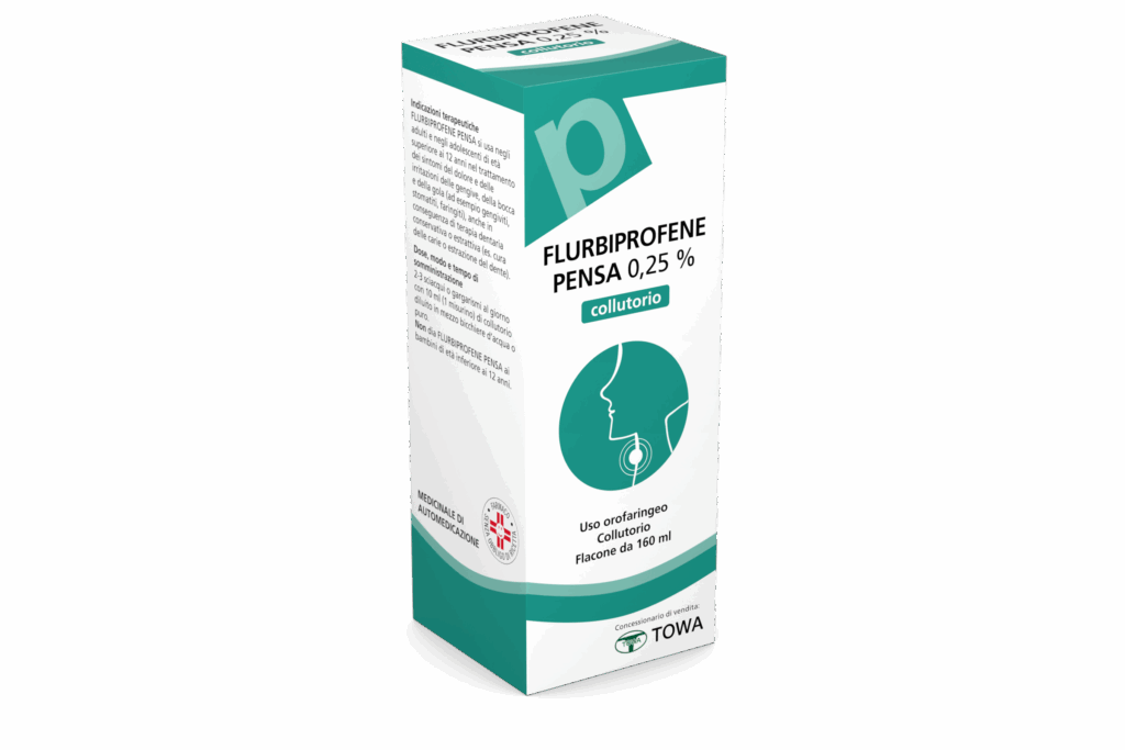 Flurbiprofene pensa 0,25% collutorio 1 flacone in vetro da 160 ml