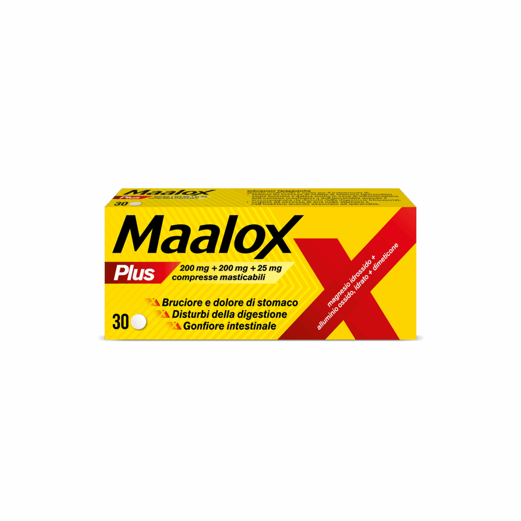 Maalox plus 200 mg + 200 mg + 25 mg compresse masticabili 30 compresse