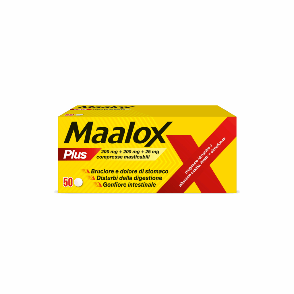 Maalox 200 mg + 200 mg + 25 mg compresse masticabili 50 compresse