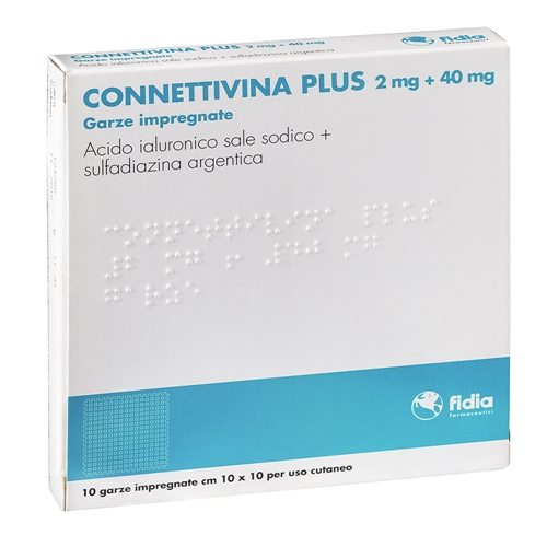 Connettivina plus 2 mg + 40 mg garze impregnate - 10 garze impregnate cm 10 x 10