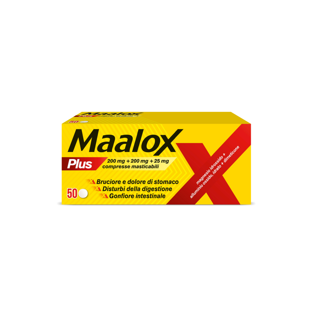 Maalox 200 mg + 200 mg + 25 mg compresse masticabili 50 compresse