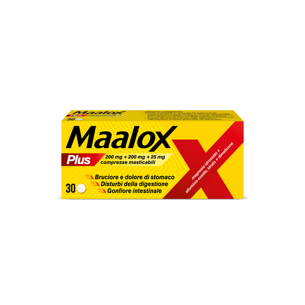 Maalox plus 200 mg + 200 mg + 25 mg compresse masticabili 30 compresse