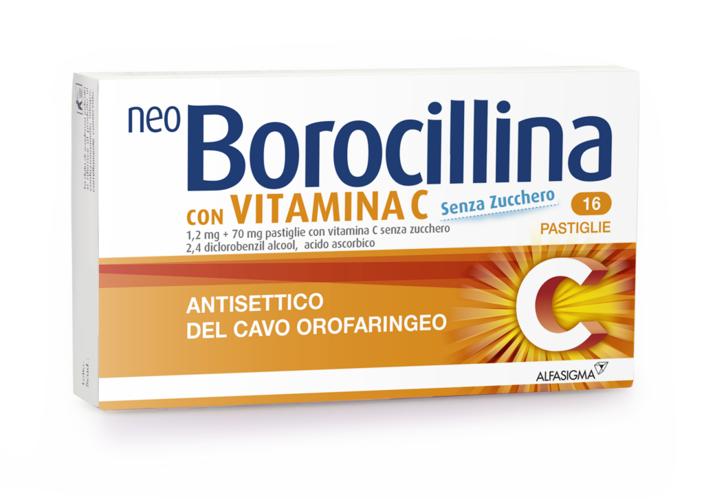 Neo borocillina 1,2 mg + 70 mg pastiglie con vitamina c senza zucchero 16 pastiglie in blister pvc-pe-pvdc/al