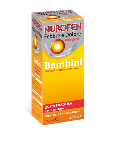 Nurofen febbre e dolore bambini 100 mg/5 ml sospensione orale gusto fragola senza zucchero flacone da 150 ml con siringa dosatrice