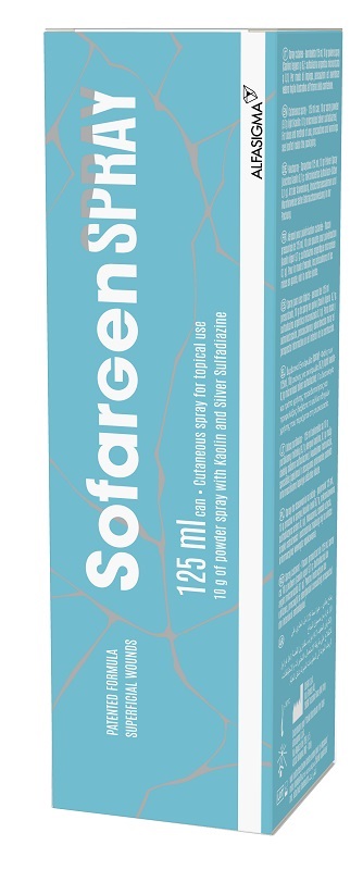 Medicazione in polvere spray con caolino e argento sulfadiazina 1% sofargen spray 10 g bomboletta pressurizzata 125 ml