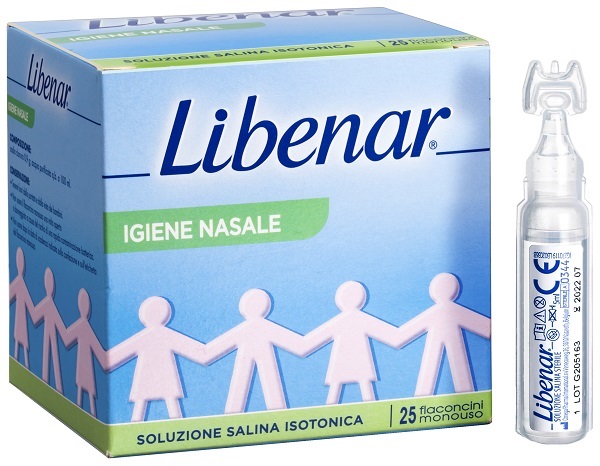 Soluzione salina isotonica 0,9% libenar per igiene nasale 25 flaconcini monouso x 5 ml