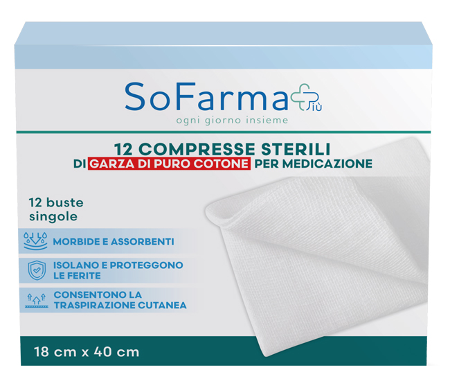Garza compressa in cotone 18x40 cm 12 pezzi sofarmapiu